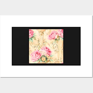 Roses and scrolls watercolor pattern Posters and Art